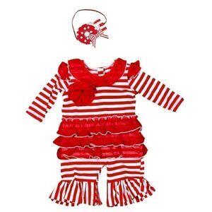 Mustard Pie Red White Stripe Ruffle One Piece 3 M